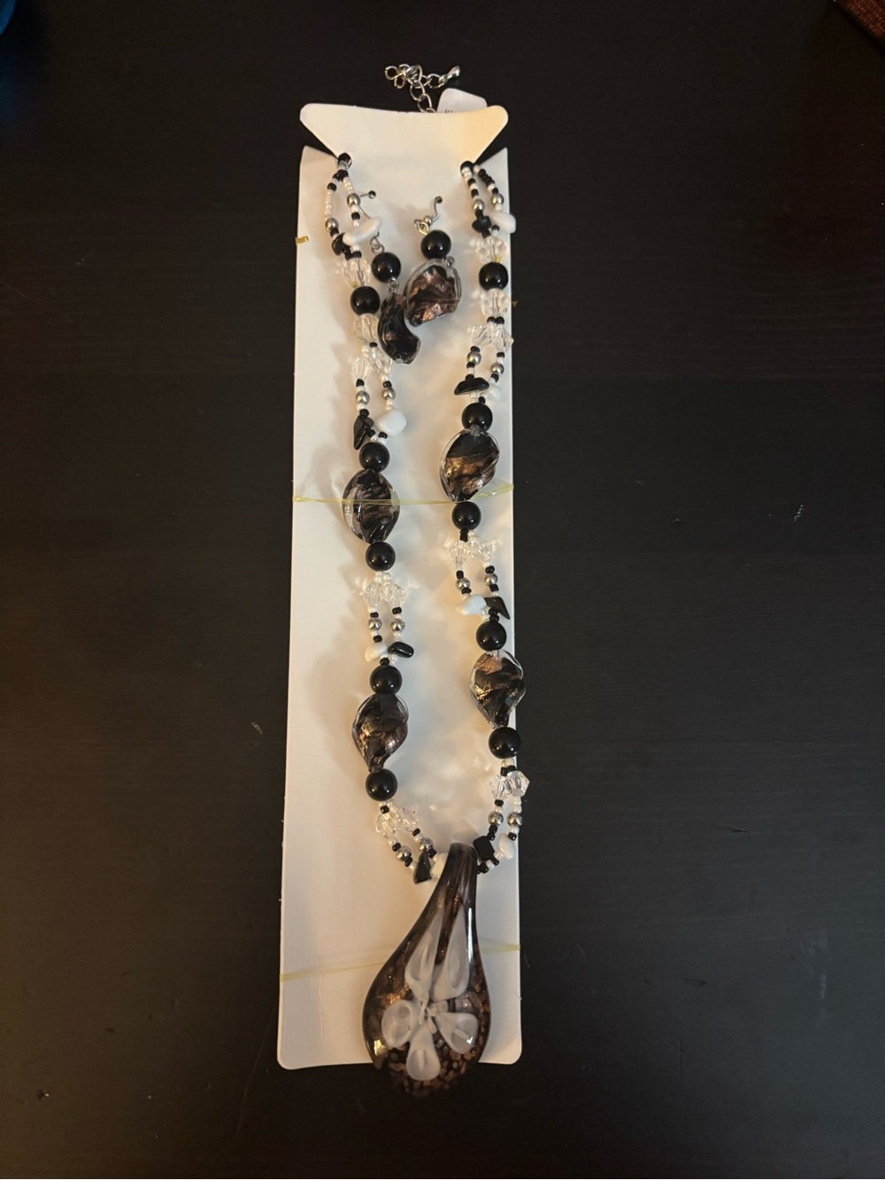 Handcrafted Black and Clear Glass Pendant Necklace - Women Jewelry